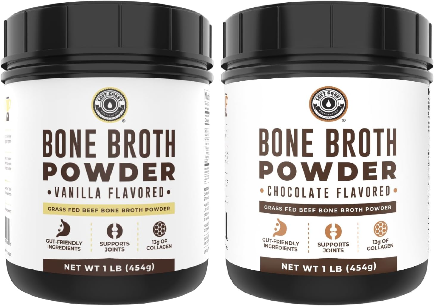 16oz Vanilla and Chocolate Bone Broth Protein Powder Bundle by Left Coast Performance