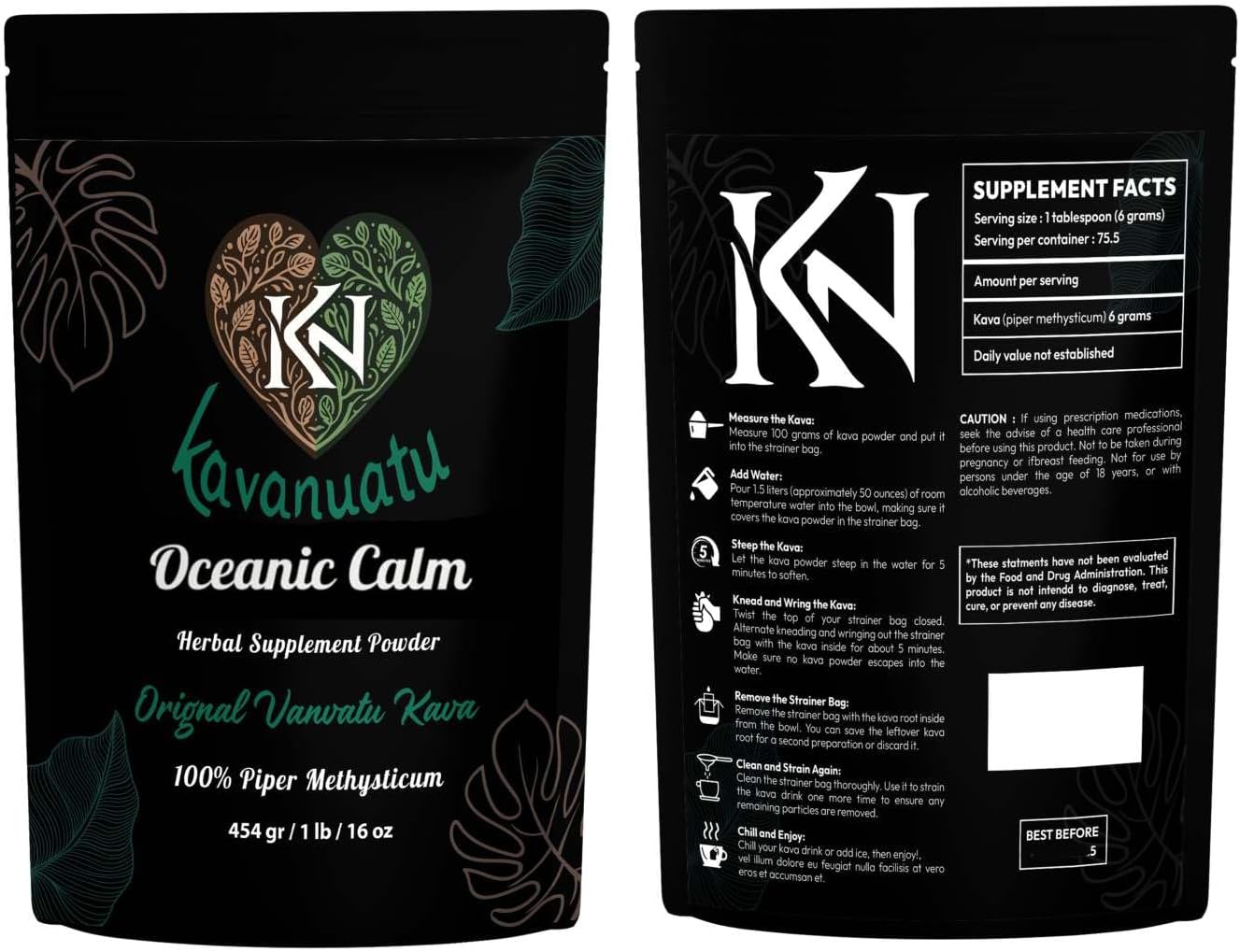 16oz Vanuatu Kava Root Powder Herbal Supplement for Calmness, Relaxation, Sleep, Stress Relief - Sugar/Gluten Free, Vegan