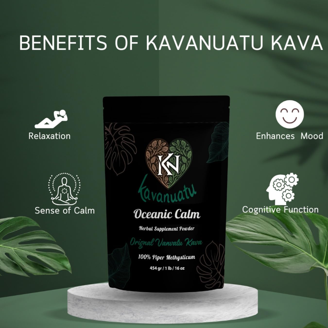 16oz Vanuatu Kava Root Powder Herbal Supplement for Calmness, Relaxation, Sleep, Stress Relief - Sugar/Gluten Free, Vegan