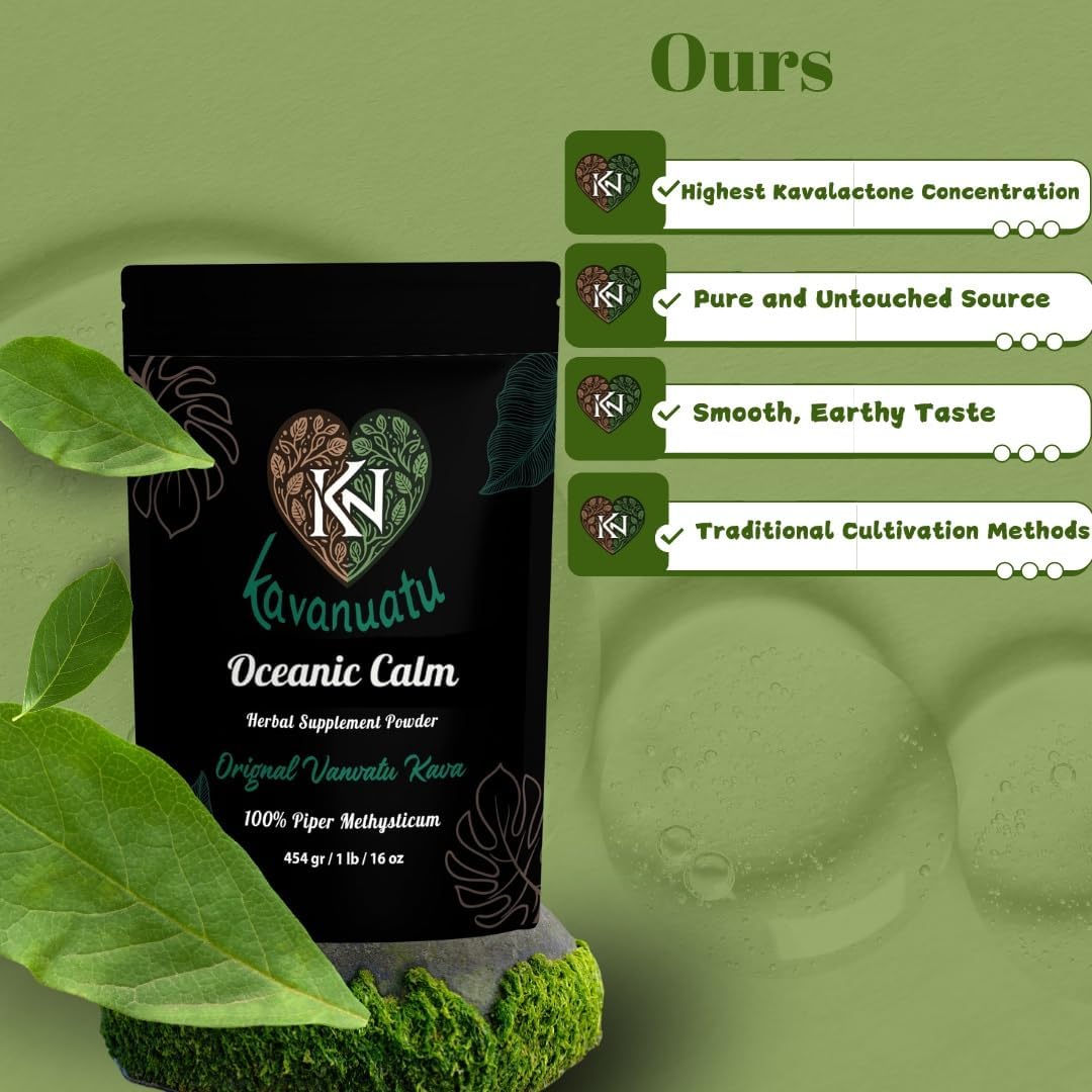 16oz Vanuatu Kava Root Powder Herbal Supplement for Calmness, Relaxation, Sleep, Stress Relief - Sugar/Gluten Free, Vegan