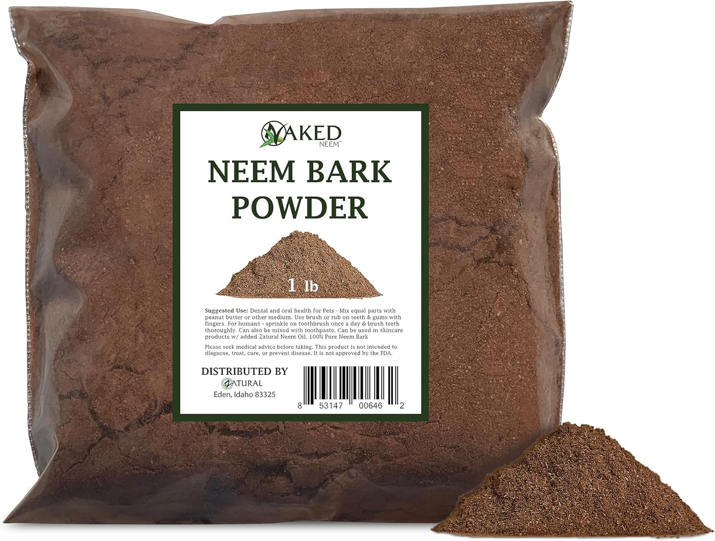 16oz Zatural Neem Bark Powder - Dental & Digestive Support - Tooth Powder for Oral Health - 100% Pure
