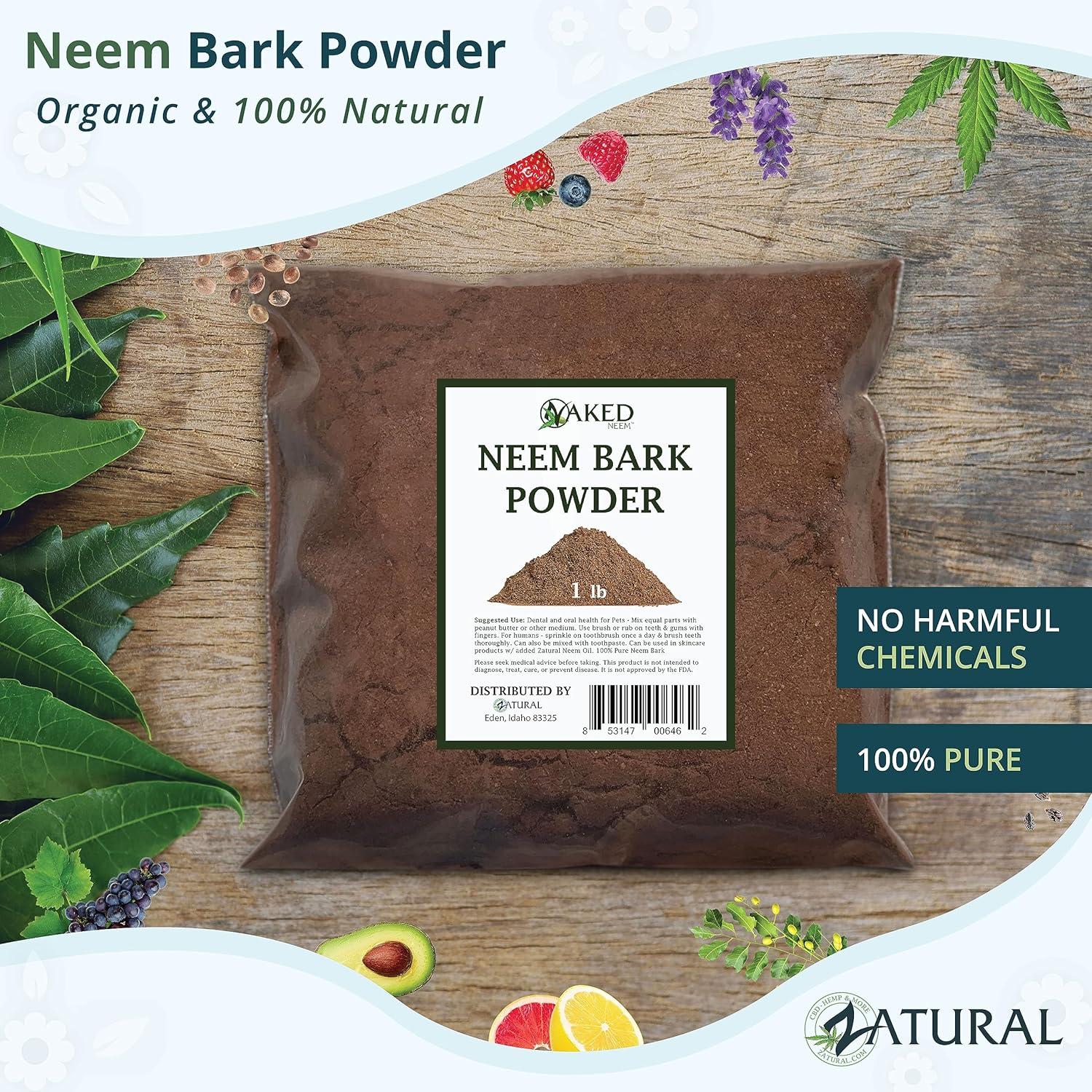 16oz Zatural Neem Bark Powder - Dental & Digestive Support - Tooth Powder for Oral Health - 100% Pure