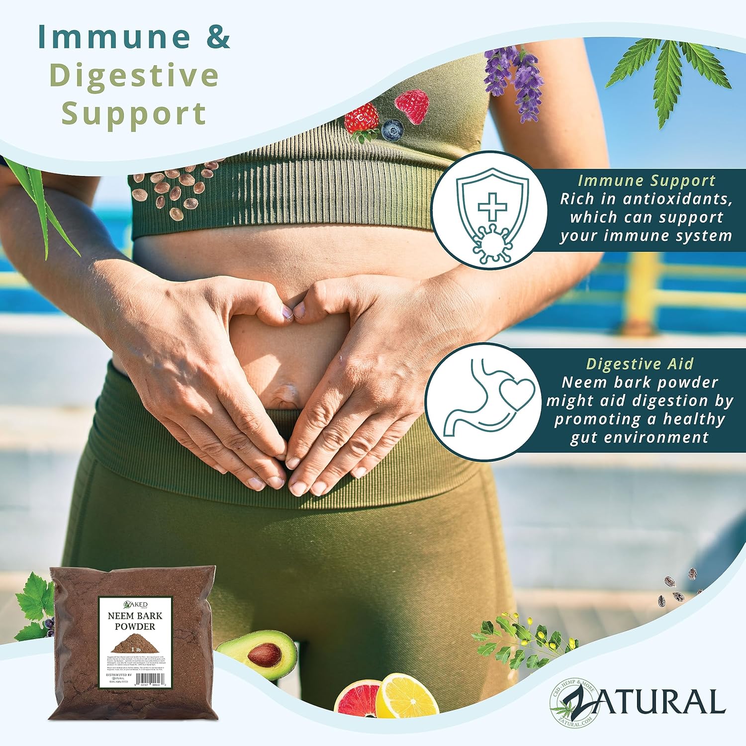 16oz Zatural Neem Bark Powder - Dental & Digestive Support - Tooth Powder for Oral Health - 100% Pure