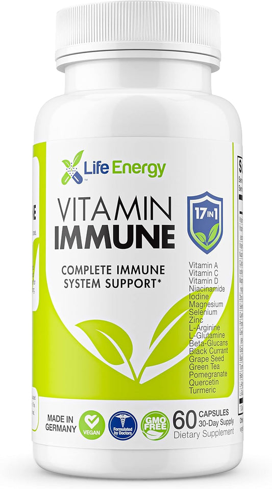 17-in-1 Immune Support Supplement with Vitamins C, D, A, Zinc, Quercetin, Turmeric, Green Tea, Selenium | Daily Immunity Boost - 60 Capsules