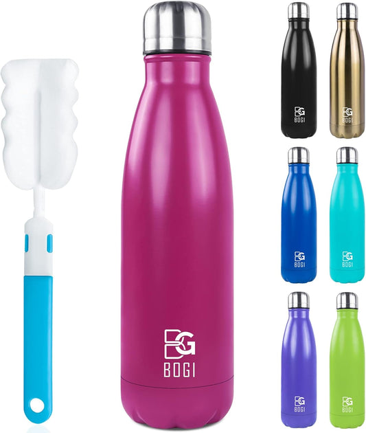 17oz Double Wall Insulated Stainless Steel Water Bottle - Leak Proof, Hot/Cold - Perfect for Outdoor Sports, Camping, Biking - Hot Pink