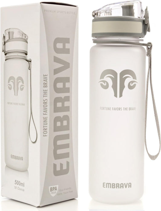 17oz Embrava Sports Water Bottle - Eco Friendly, BPA-Free Plastic - Ideal for Running, Gym, Yoga, Hiking - Fast Flow, 1-Click Open, Leak-proof Flip Top Lid