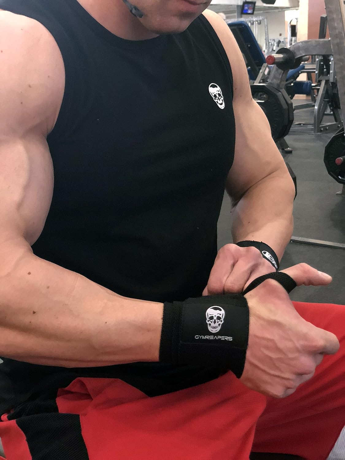 18" Gymreapers Weightlifting Wrist Straps & Wraps Bundle - Padded Neoprene, Cotton, IPF Approved for Professional Quality Support