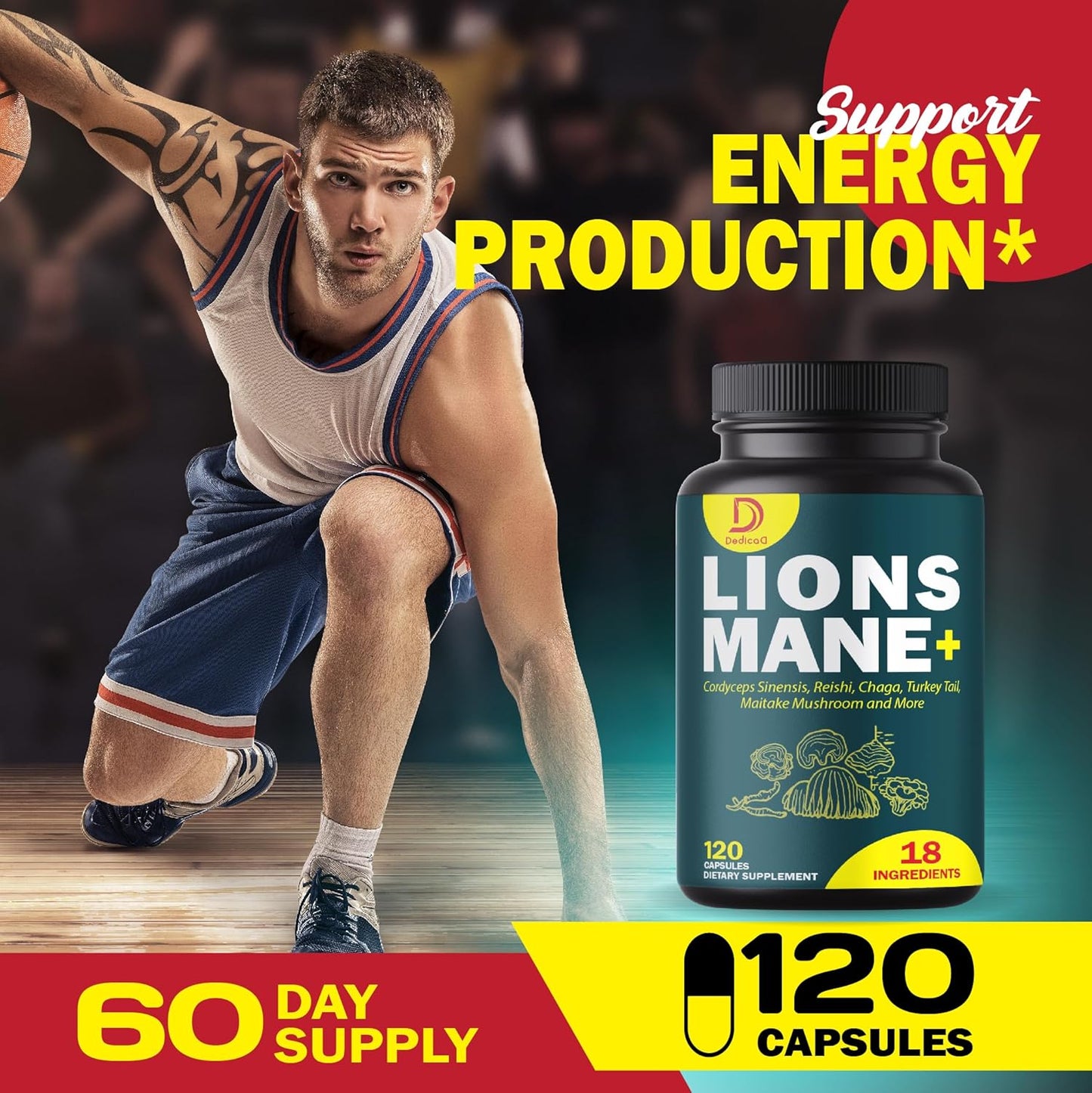 18-in-1 Mushroom Supplement Complex with Lion's Mane, Cordyceps Sinensis, and Reishi Mushroom - Brain, Energy, Memory, and Immune Support - 120 Capsules