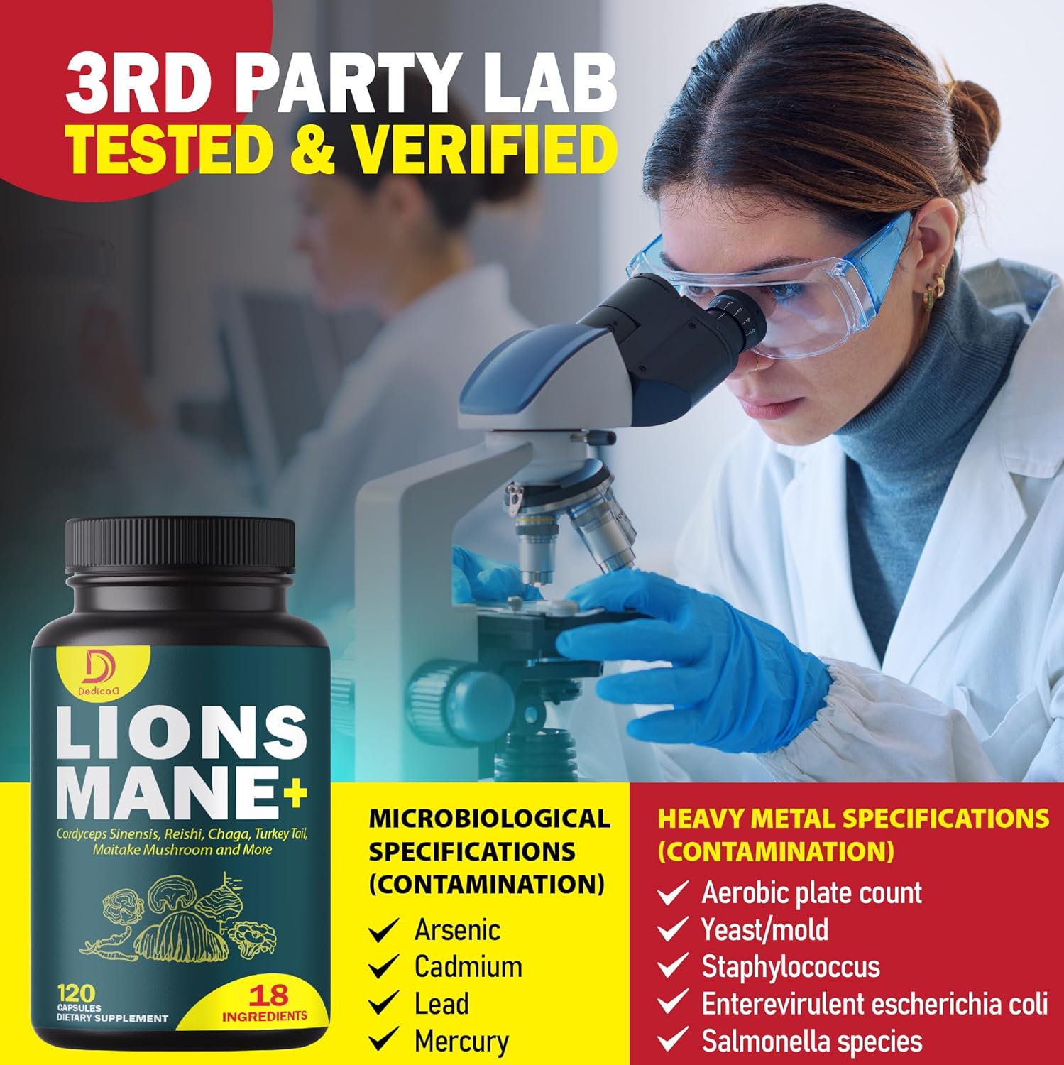 18-in-1 Mushroom Supplement Complex with Lion's Mane, Cordyceps Sinensis, and Reishi Mushroom - Brain, Energy, Memory, and Immune Support - 120 Capsules