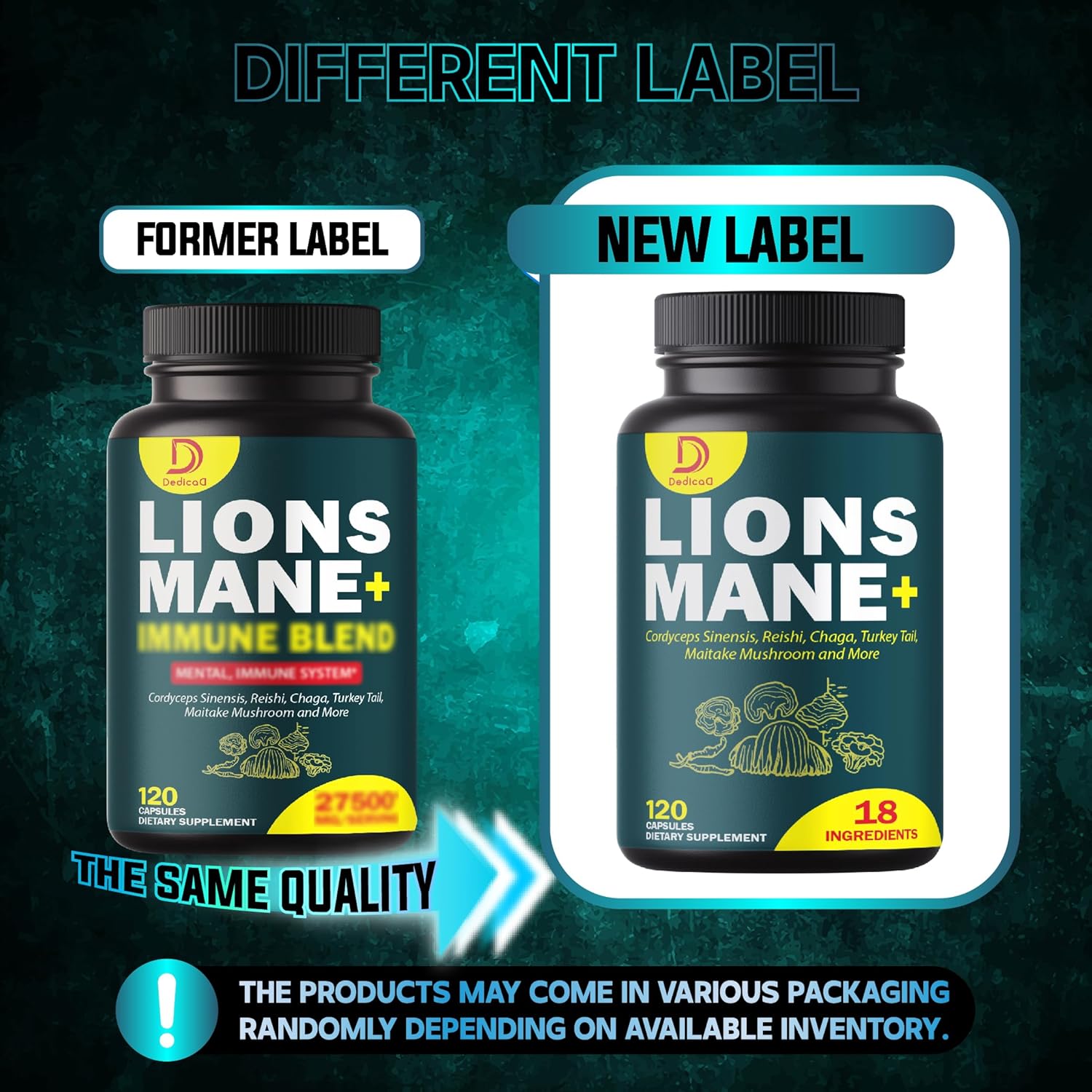 18-in-1 Mushroom Supplement Complex with Lion's Mane, Cordyceps Sinensis, and Reishi Mushroom - Brain, Energy, Memory, and Immune Support - 120 Capsules