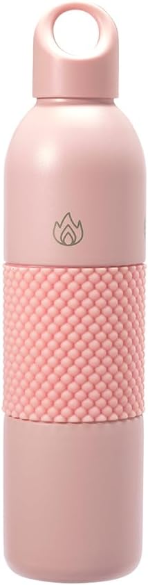 18 Oz Aqua Mesh Insulated Sports Water Bottle with Screw Top Lid - Leak Proof Stainless Steel - Handle, Spill Proof - Thermos for Gym, Home, Office - Blush