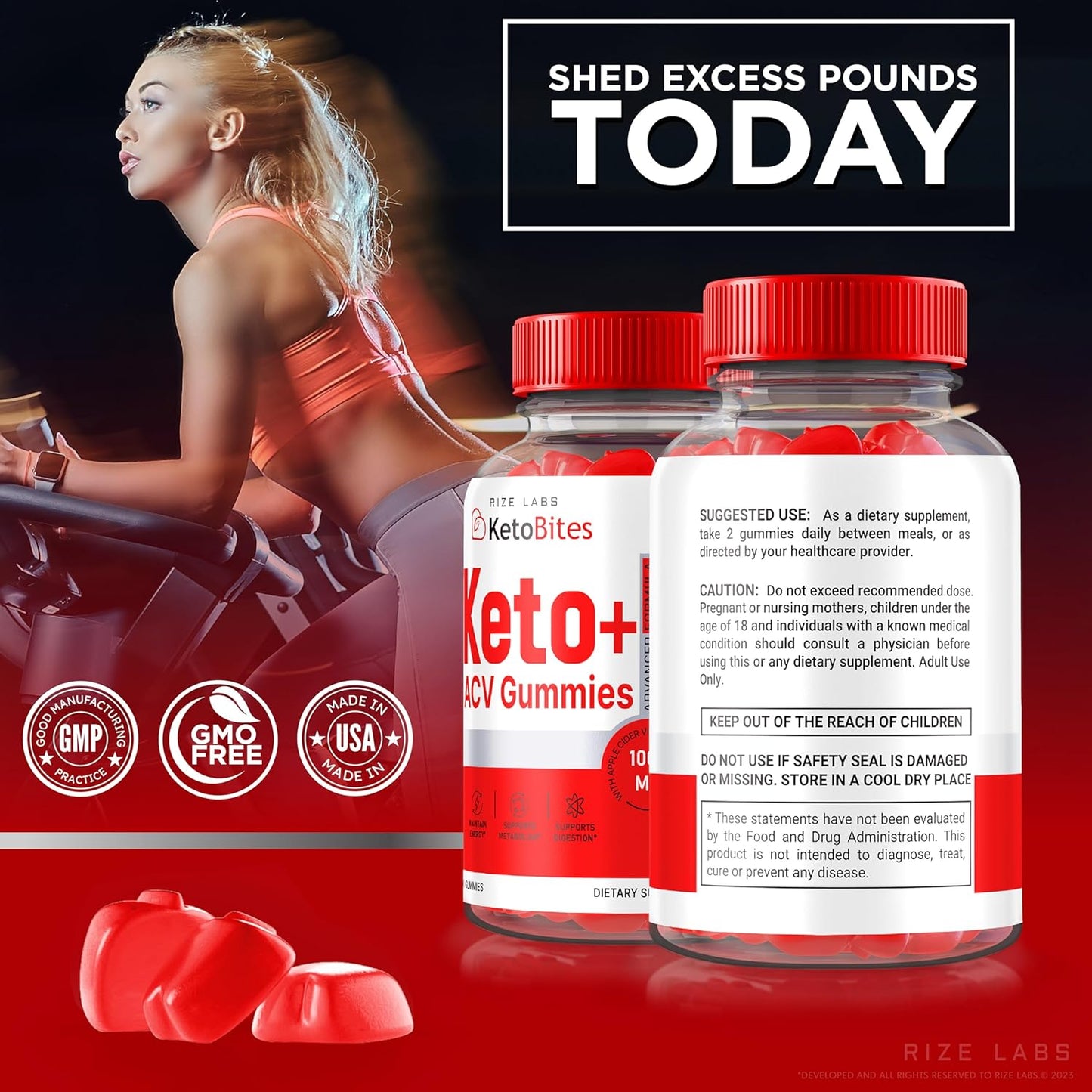 180 All Natural Apple Cider Vinegar Gummies for Advanced Slimming Formula by Rize Labs - Keto Bites Supplement