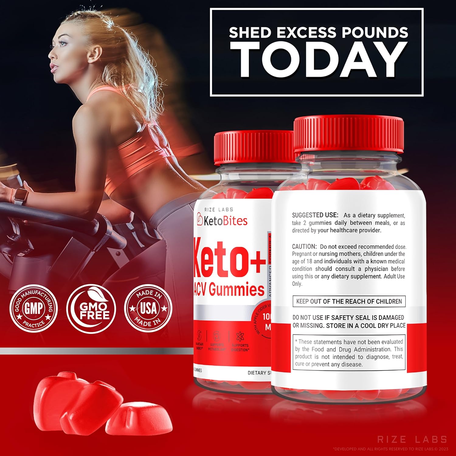 180 All Natural Apple Cider Vinegar Gummies for Advanced Slimming Formula by Rize Labs - Keto Bites Supplement