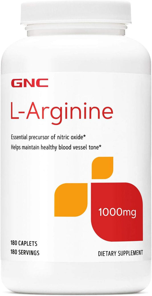180 Caplets of GNC L-Arginine 1000mg for Boosting Nitric Oxide Production