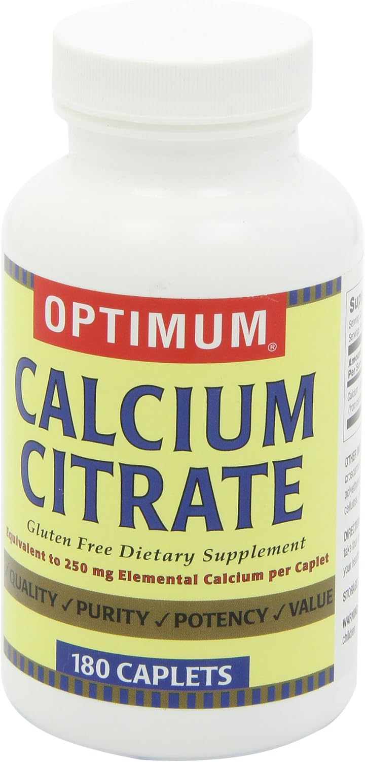 180 Caplets of Optimum Calcium Citrate Supplement for Bone Health and Support