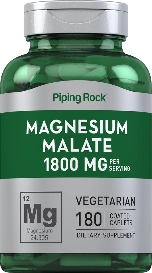 180 Caplets of Piping Rock Magnesium Malate - 1800 mg - Vegetarian, Non-GMO, Gluten Free Supplement - BoostGo Australia