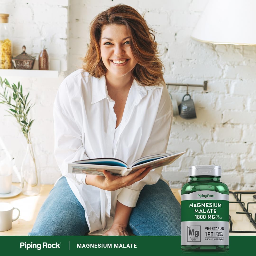 180 Caplets of Piping Rock Magnesium Malate - 1800 mg - Vegetarian, Non-GMO, Gluten Free Supplement - BoostGo Australia