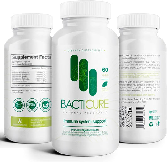 180 Capsules Bacticure High CFU Probiotic Formula for Digestive & Vaginal Health - Colon Cleanse, Prebiotics, Enzymes & Immune Support for Men & Women