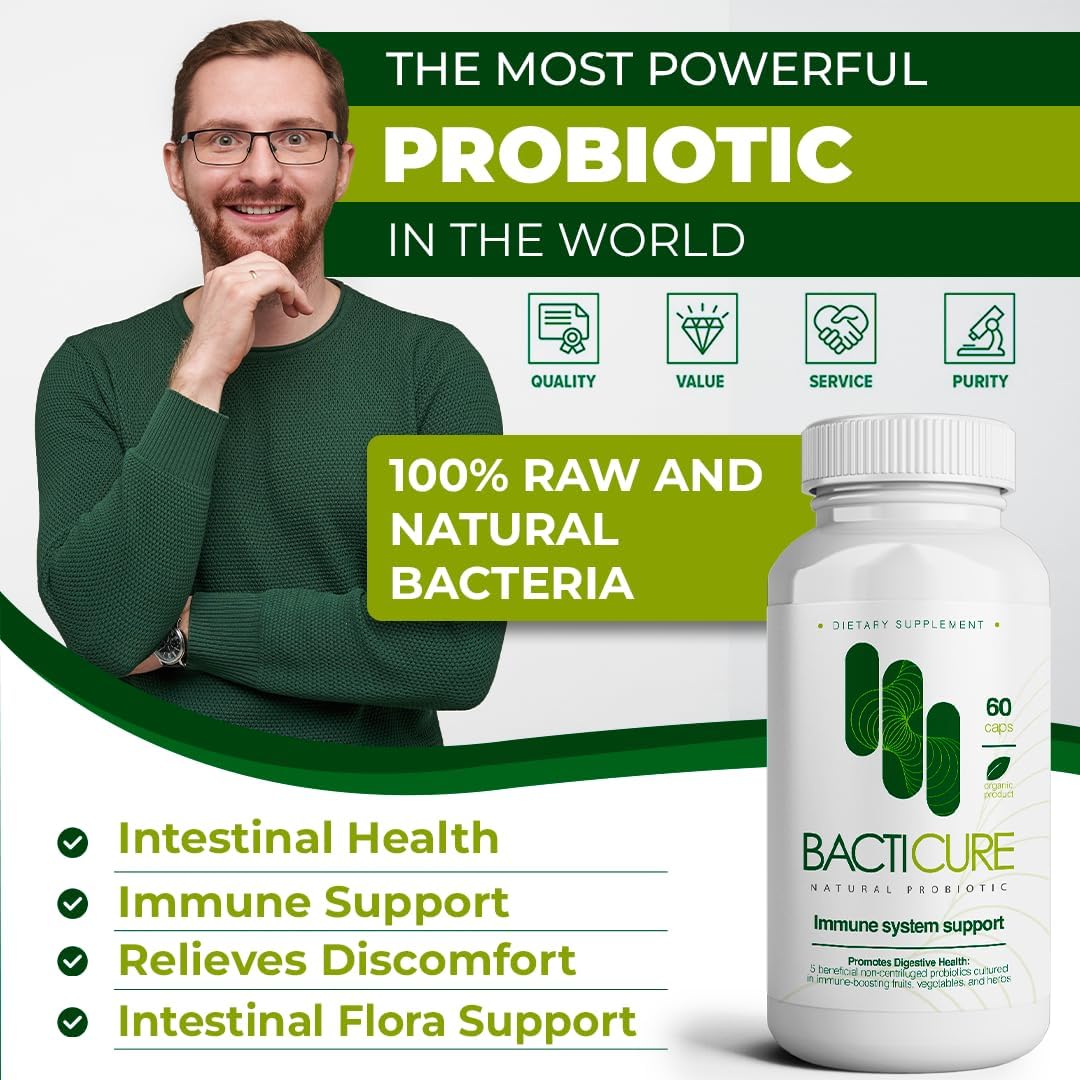 180 Capsules Bacticure High CFU Probiotic Formula for Digestive & Vaginal Health - Colon Cleanse, Prebiotics, Enzymes & Immune Support for Men & Women