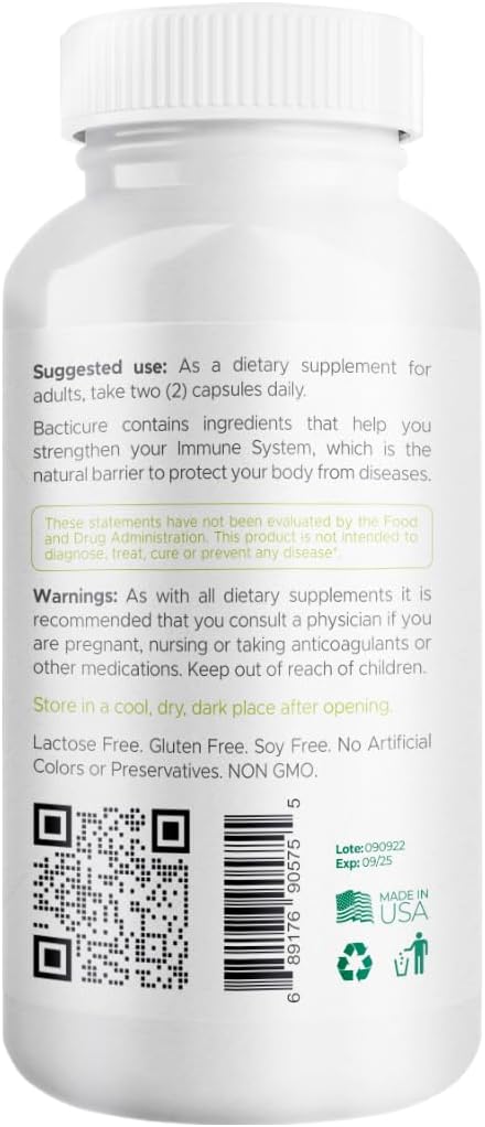 180 Capsules Bacticure High CFU Probiotic Formula for Digestive & Vaginal Health - Colon Cleanse, Prebiotics, Enzymes & Immune Support for Men & Women