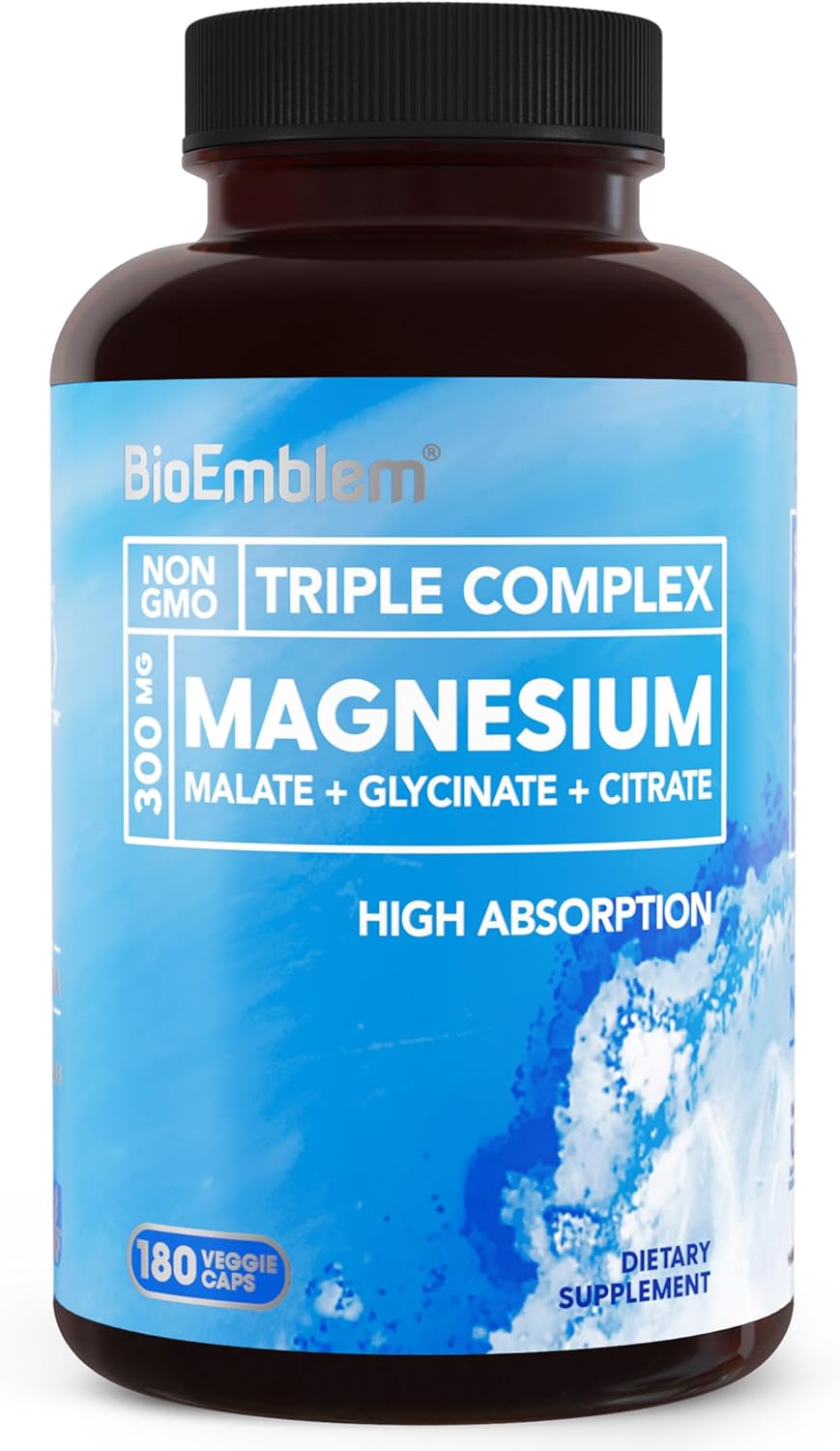 180 Capsules BioEmblem Triple Magnesium Complex with 90 Capsules Vitamin D3 K2
