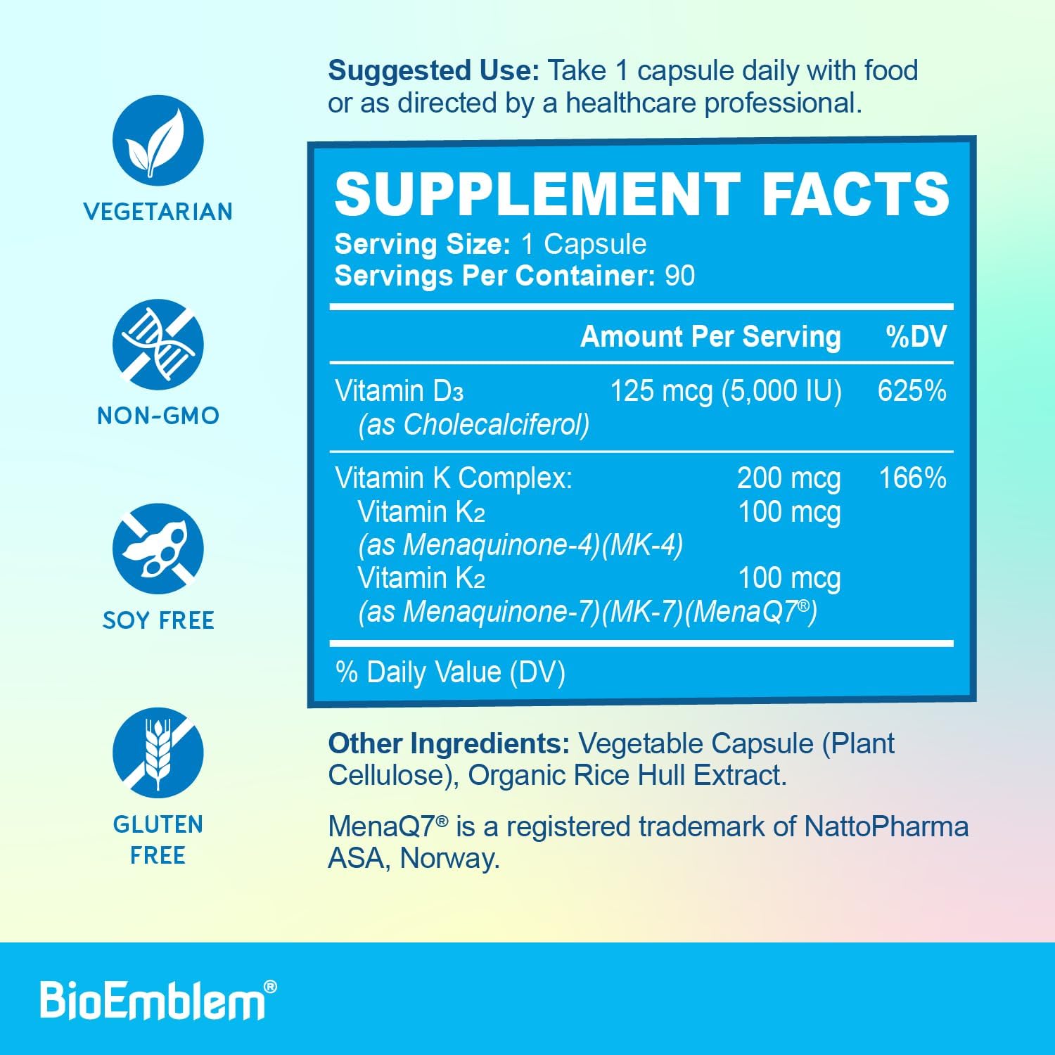 180 Capsules BioEmblem Triple Magnesium Complex with 90 Capsules Vitamin D3 K2
