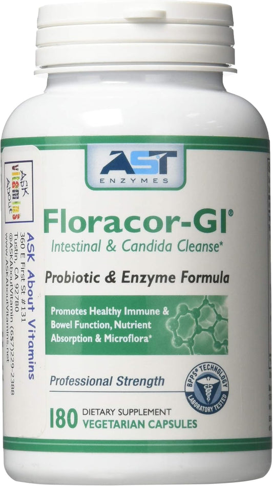 180 Capsules Floracor-GI SEBbiotic-CYC Candida Cleanse Probiotic Enzyme Support Formula