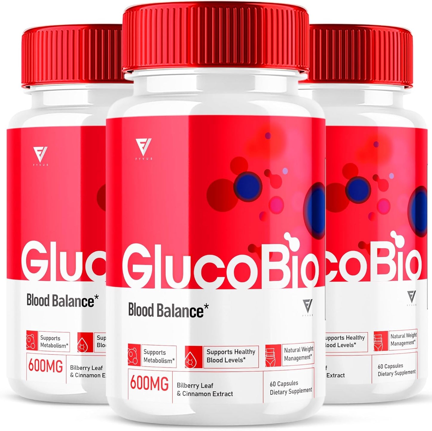 180 Capsules Fyvus GlucoBio Health Support Capsules - Natural Vitamin Formula for Overall Wellness - Glycogen Supplement