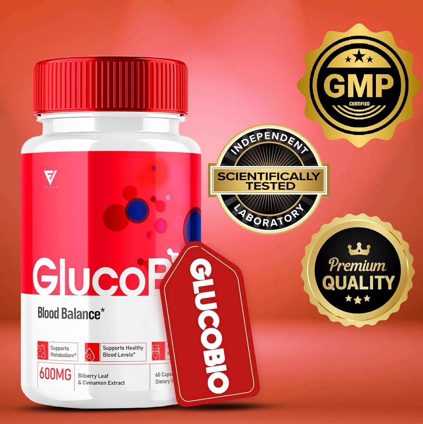 180 Capsules Fyvus GlucoBio Health Support Capsules - Natural Vitamin Formula for Overall Wellness - Glycogen Supplement