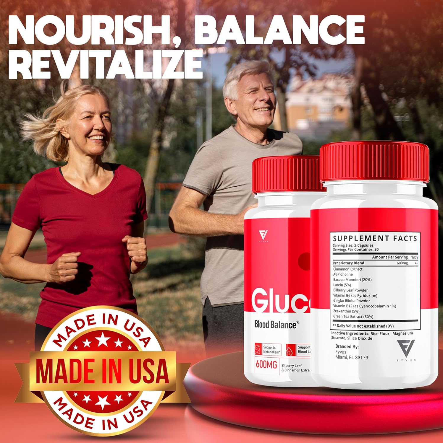 180 Capsules Fyvus GlucoBio Health Support Capsules - Natural Vitamin Formula for Overall Wellness - Glycogen Supplement
