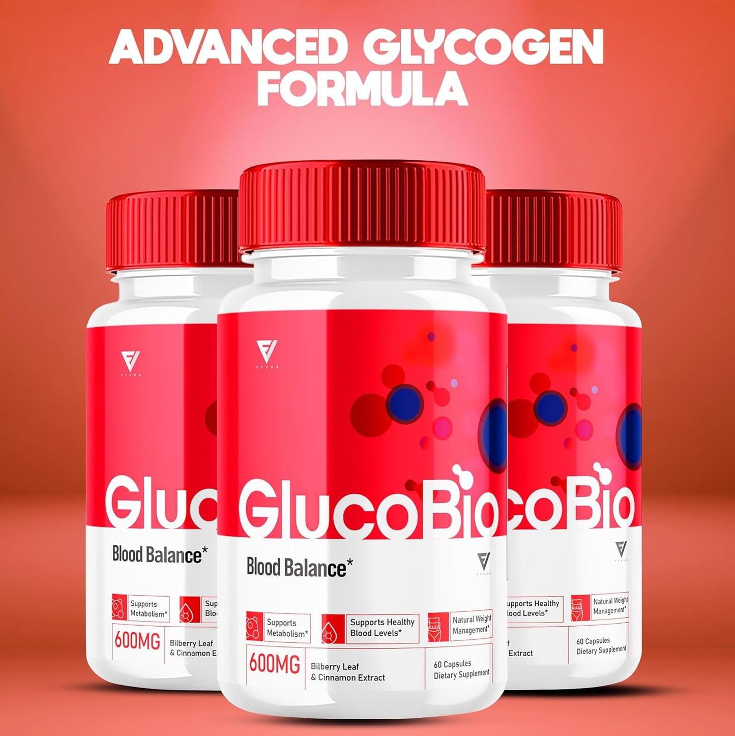180 Capsules Fyvus GlucoBio Health Support Capsules - Natural Vitamin Formula for Overall Wellness - Glycogen Supplement