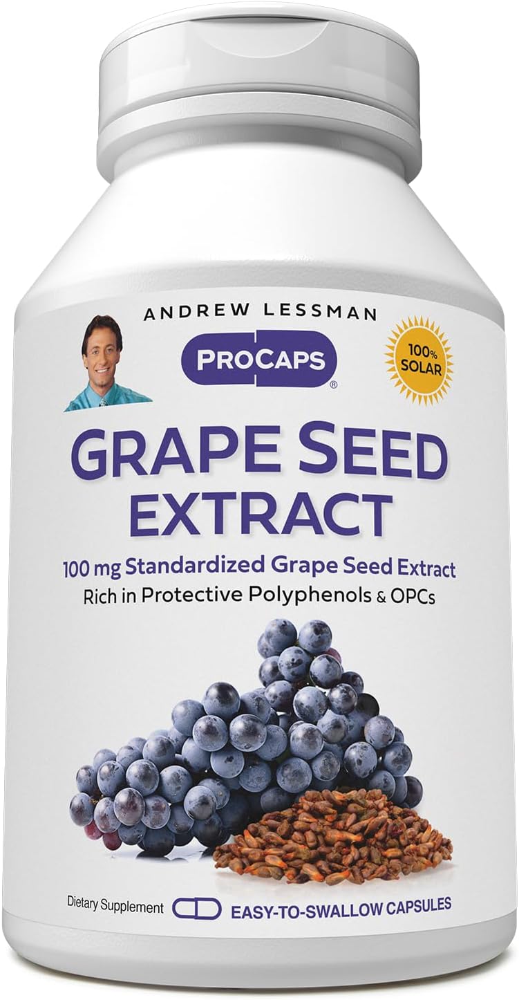 180 Capsules of Andrew Lessman Grape Seed Extract - 100mg Standardized Anti-oxidant, Supports Circulation & Rich in Polyphenols