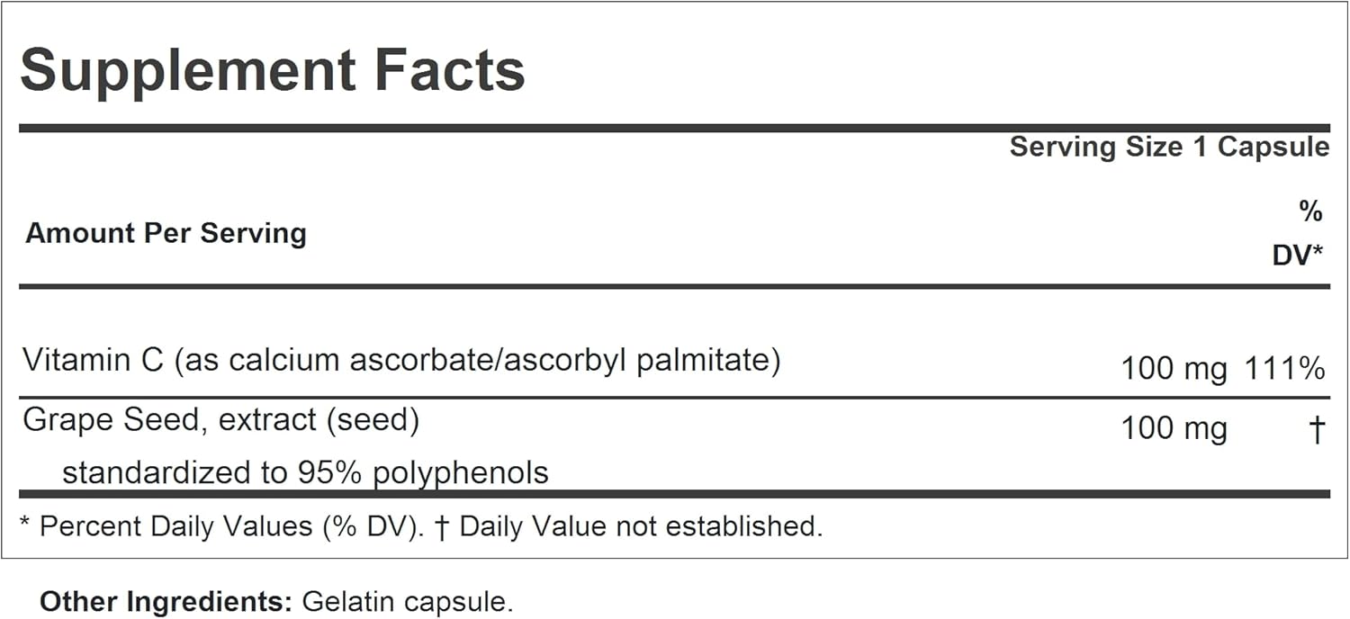 180 Capsules of Andrew Lessman Grape Seed Extract - 100mg Standardized Anti-oxidant, Supports Circulation & Rich in Polyphenols