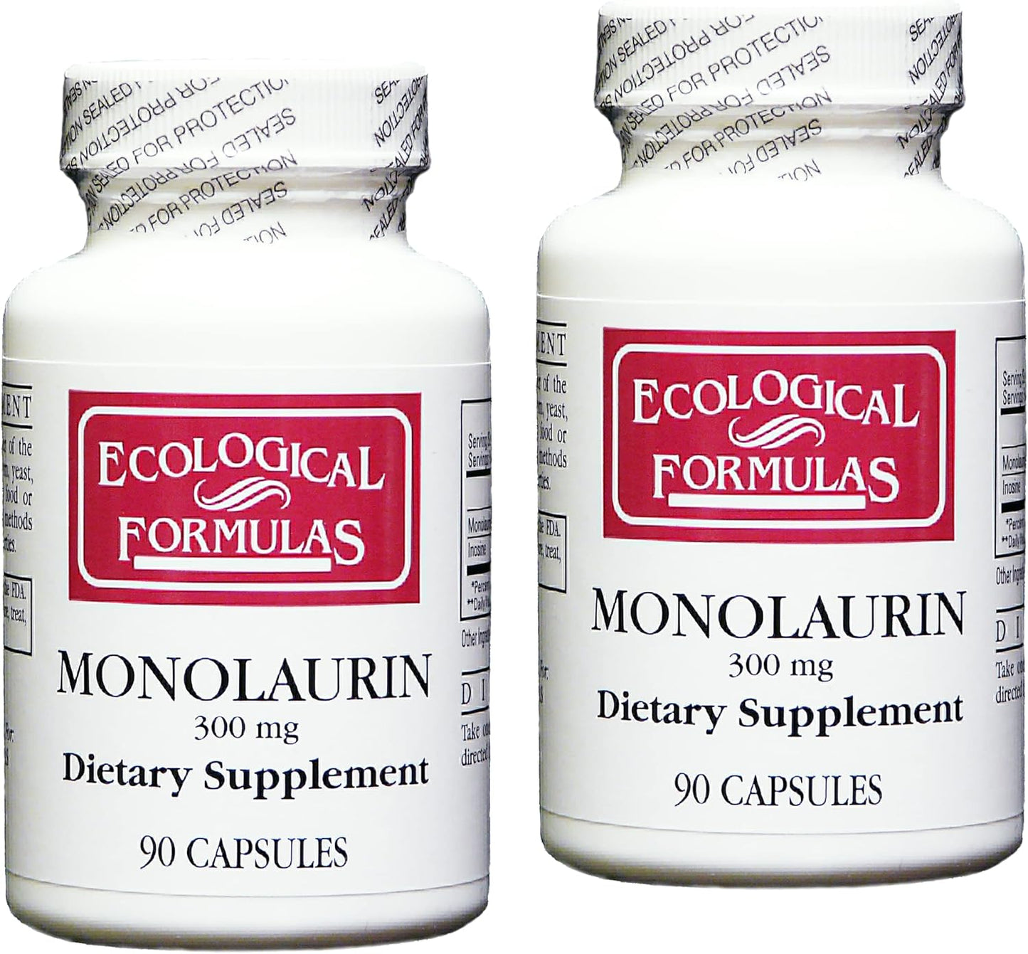 180 Capsules of Ecological Formulas Monolaurin 300 mg - Double Bottle Pack
