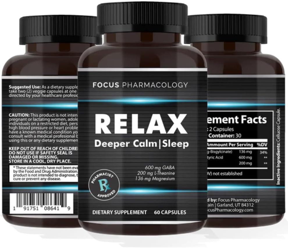180 Capsules of Focus Pharmacology Relax - Natural Herbal Supplement for Stress Relief and Mental Clarity