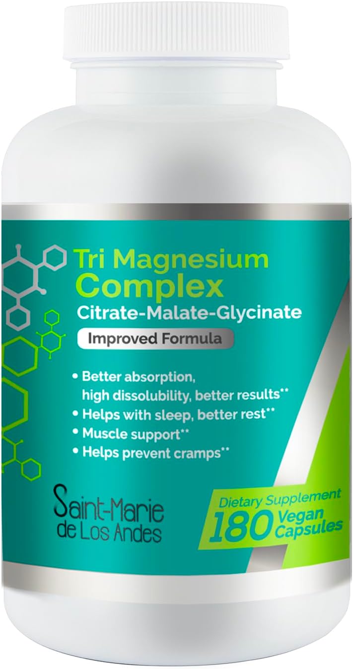 180 Capsules of High Potency Tri-Magnesium Complex Supplement for 90 Days Supply from Saint-Marie de Los Andes