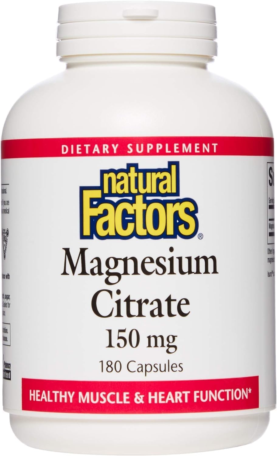 180 Capsules of Natural Factors Magnesium Citrate 150 mg for Muscle and Heart Health