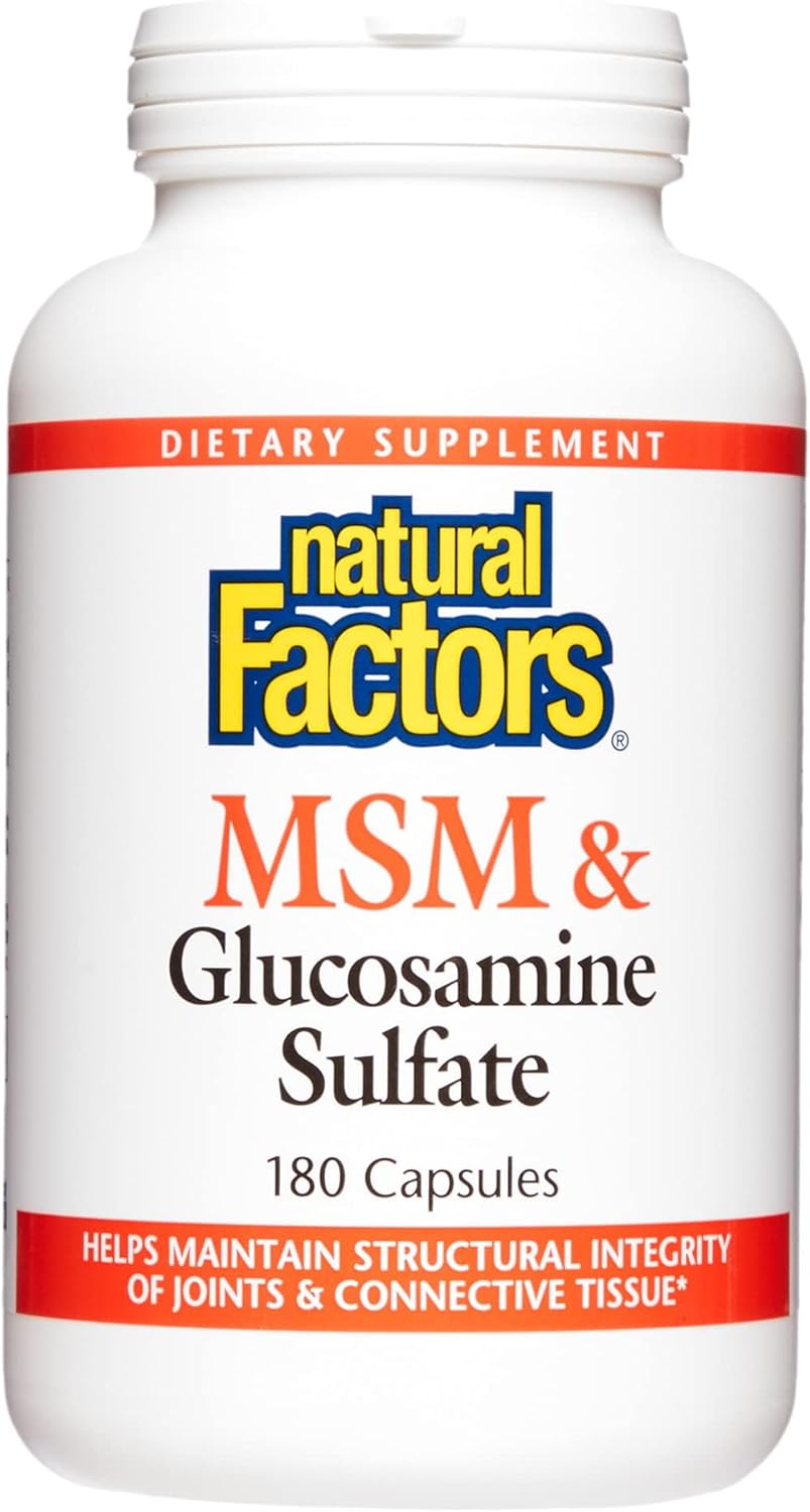 180 Capsules of Natural Factors MSM & Glucosamine Sulfate for Healthy Joints, Cartilage, and Connective Tissue