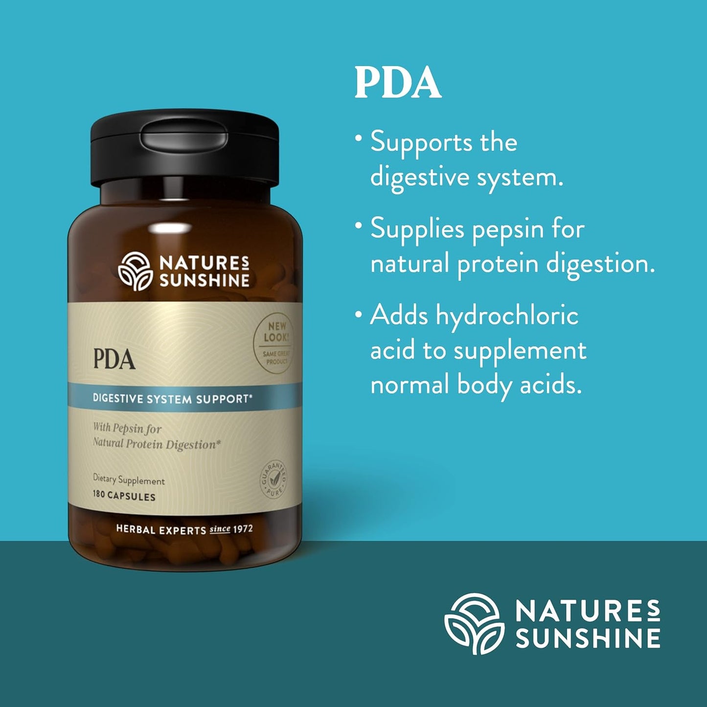 180 Capsules of Nature's Sunshine PDA Combination - Supports Protein Digestion in the Digestive Tract with Hydrochloric Acid and Pepsin
