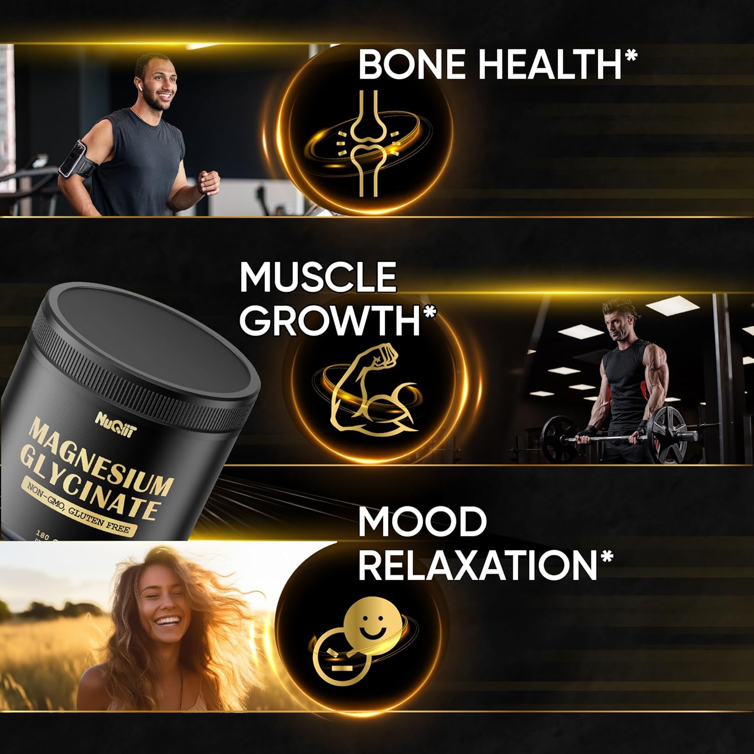 180 Capsules of NUQIIT Magnesium Glycinate 500mg Supplement - Supports Bone Health, Muscle Growth, Mood & Heart Health - High Elemental Magnesium