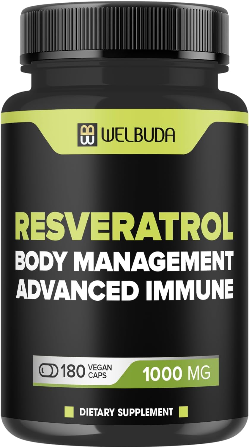 180 Capsules of WELBUDA Trans-Resveratrol Powder Extract 30:1 with Olive Leaf & Quercetin - Immunity, Heart Health & Body Management Support Formula