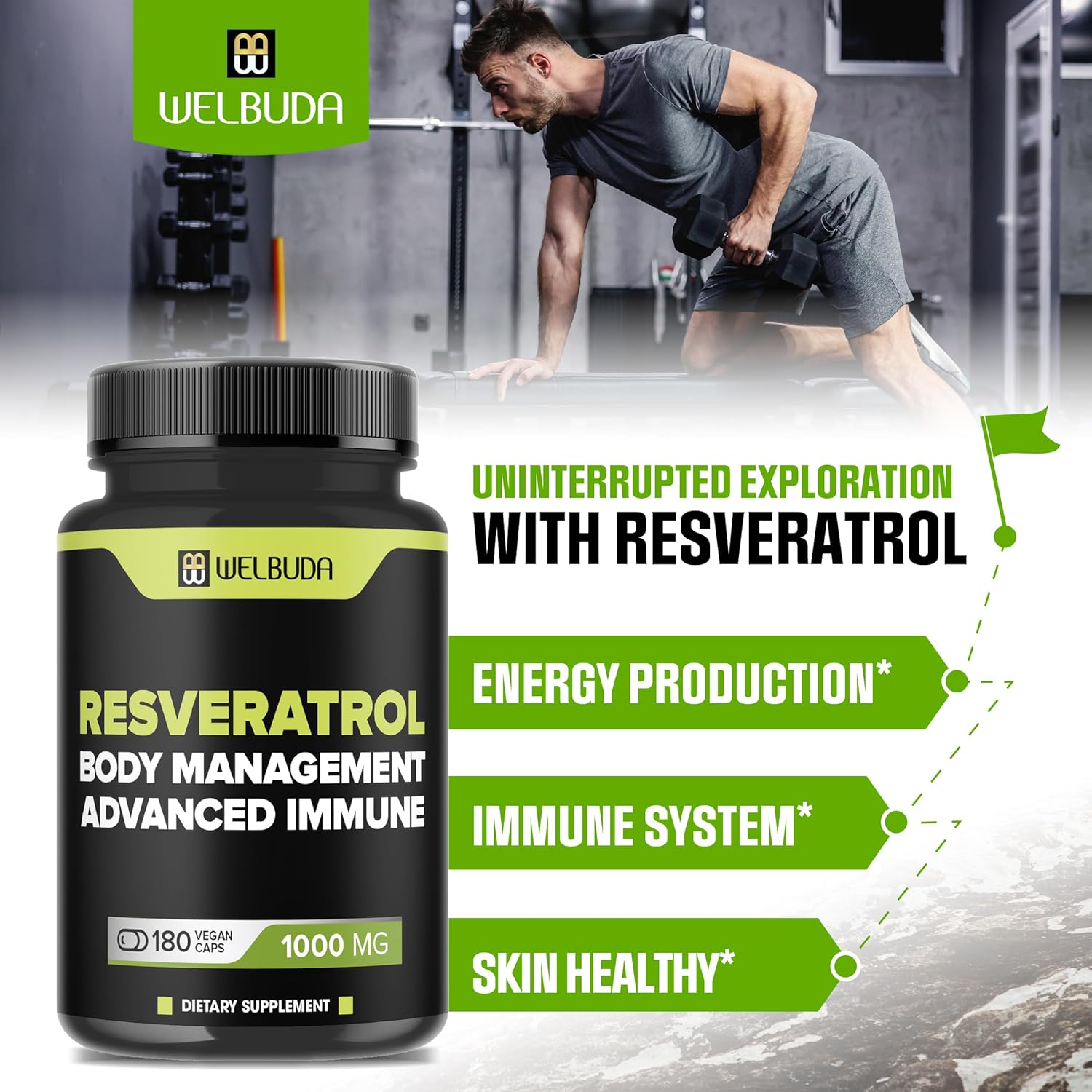 180 Capsules of WELBUDA Trans-Resveratrol Powder Extract 30:1 with Olive Leaf & Quercetin - Immunity, Heart Health & Body Management Support Formula