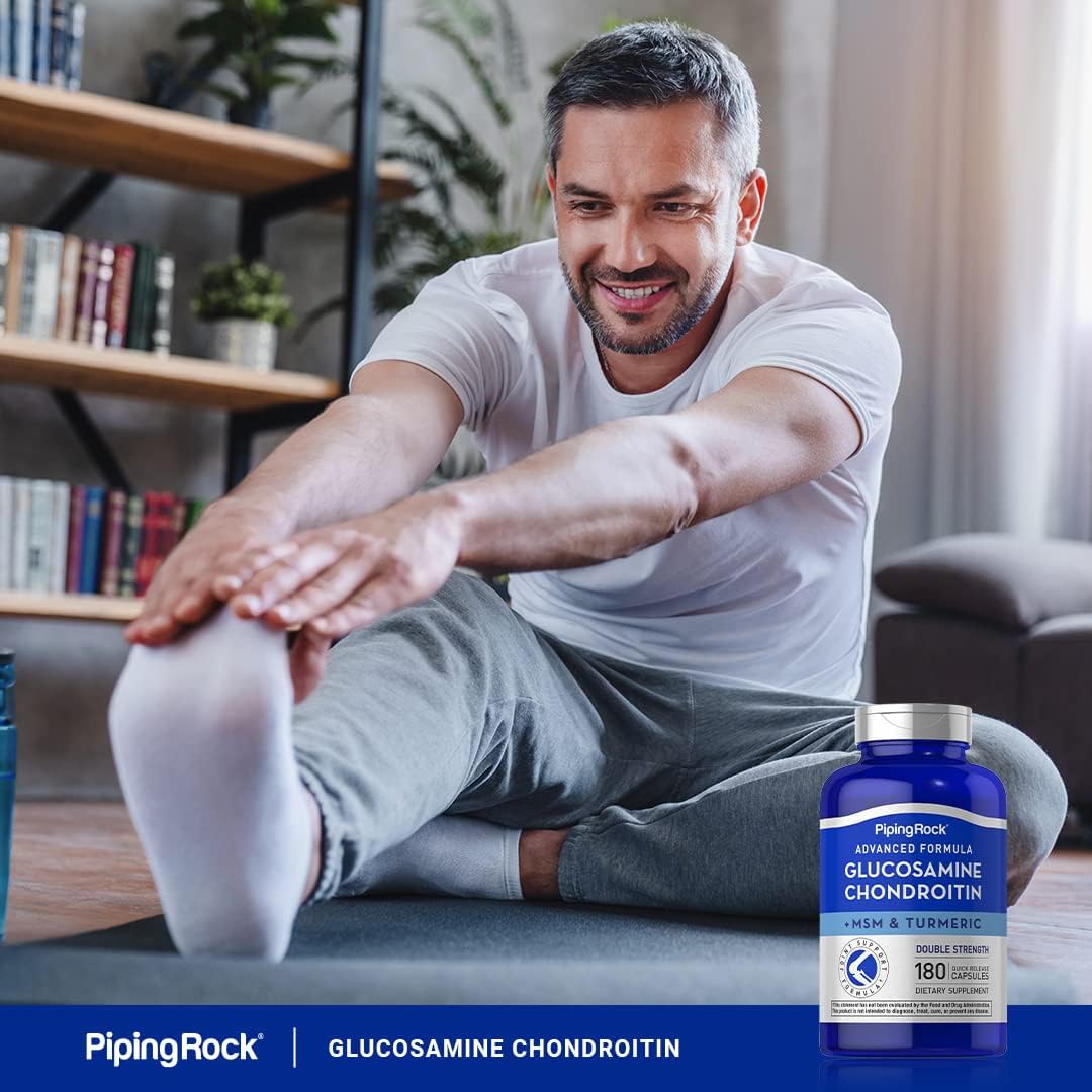180 Capsules Piping Rock Glucosamine Chondroitin MSM Turmeric Complex Supplement Double Strength Formula Non-GMO Gluten Free