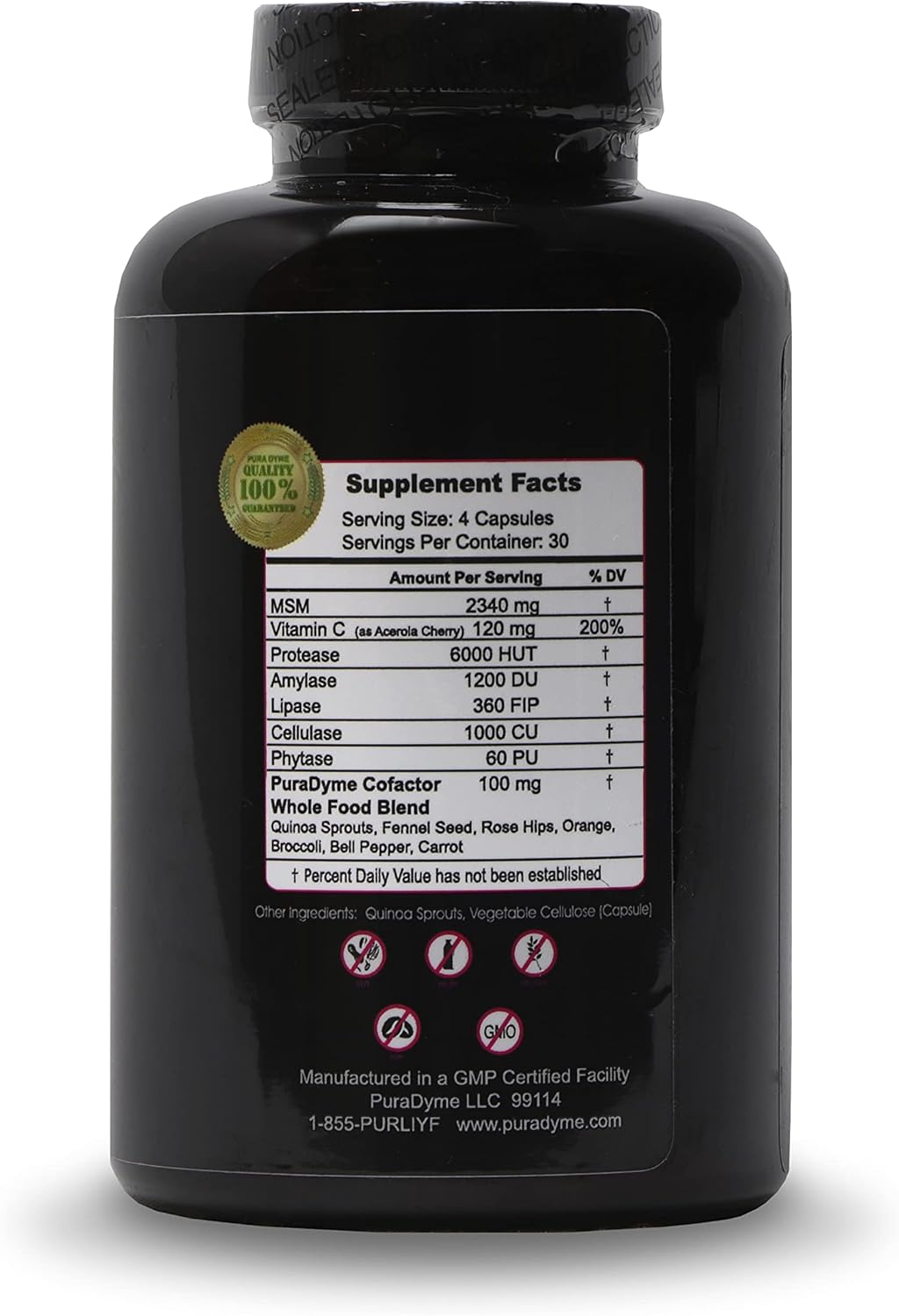 180 Capsules PuraDyme MSM with Cofactor Whole Food Blend