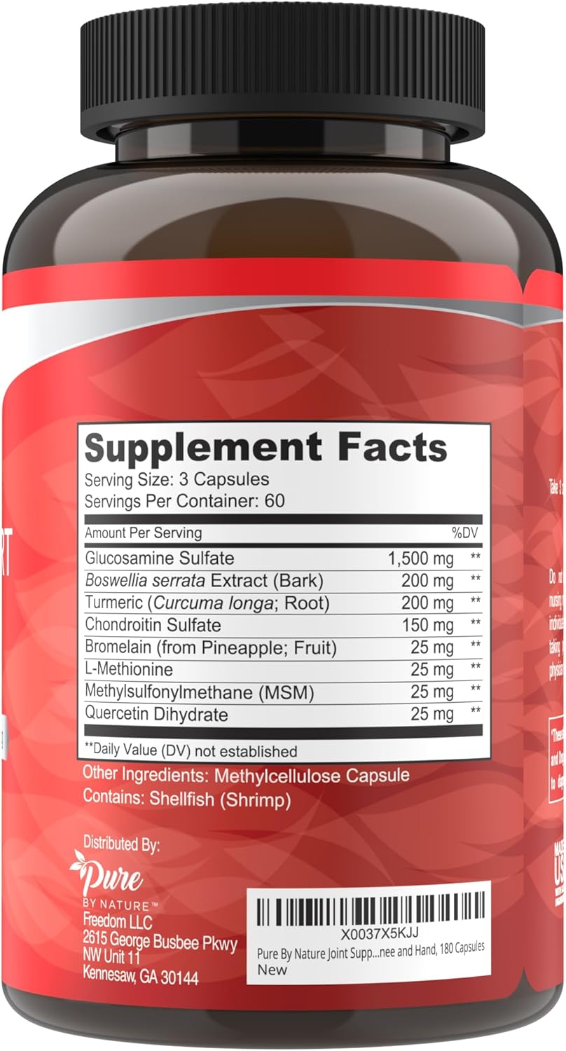 180 Capsules Pure By Nature Joint Support Supplement with Glucosamine, Chondroitin, Turmeric, MSM, and Boswellia - BoostGo Australia