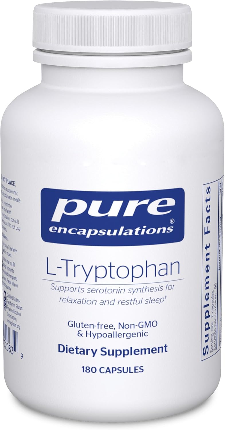 180 Capsules Pure Encapsulations L-Tryptophan Amino Acid Supplement for Relaxation, Serotonin Support, PMS, and Sleep