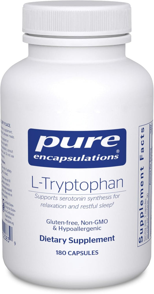 180 Capsules Pure Encapsulations L-Tryptophan Amino Acid Supplement for Relaxation, Serotonin Support, PMS, and Sleep
