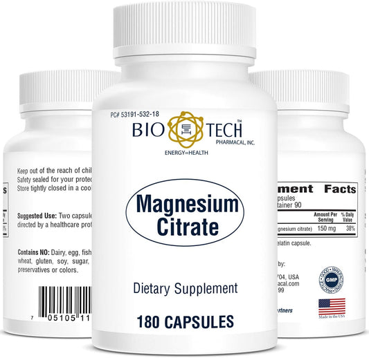 180 Count Bio-Tech Pharmacal Magnesium Citrate Supplement - High Quality Magnesium Tablets - BoostGo Australia