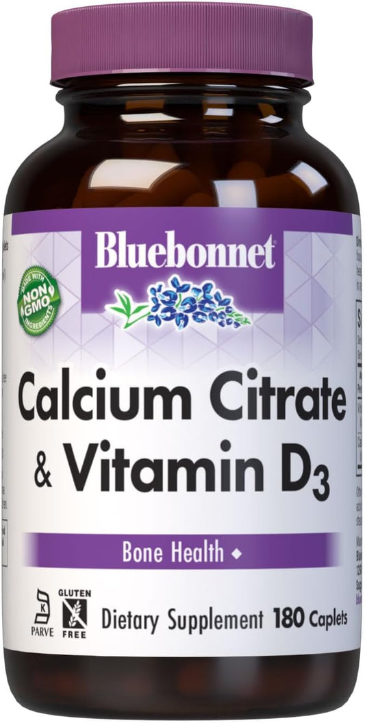180 Count BlueBonnet Calcium Citrate Plus Vitamin D3 Caplets for Bone Health