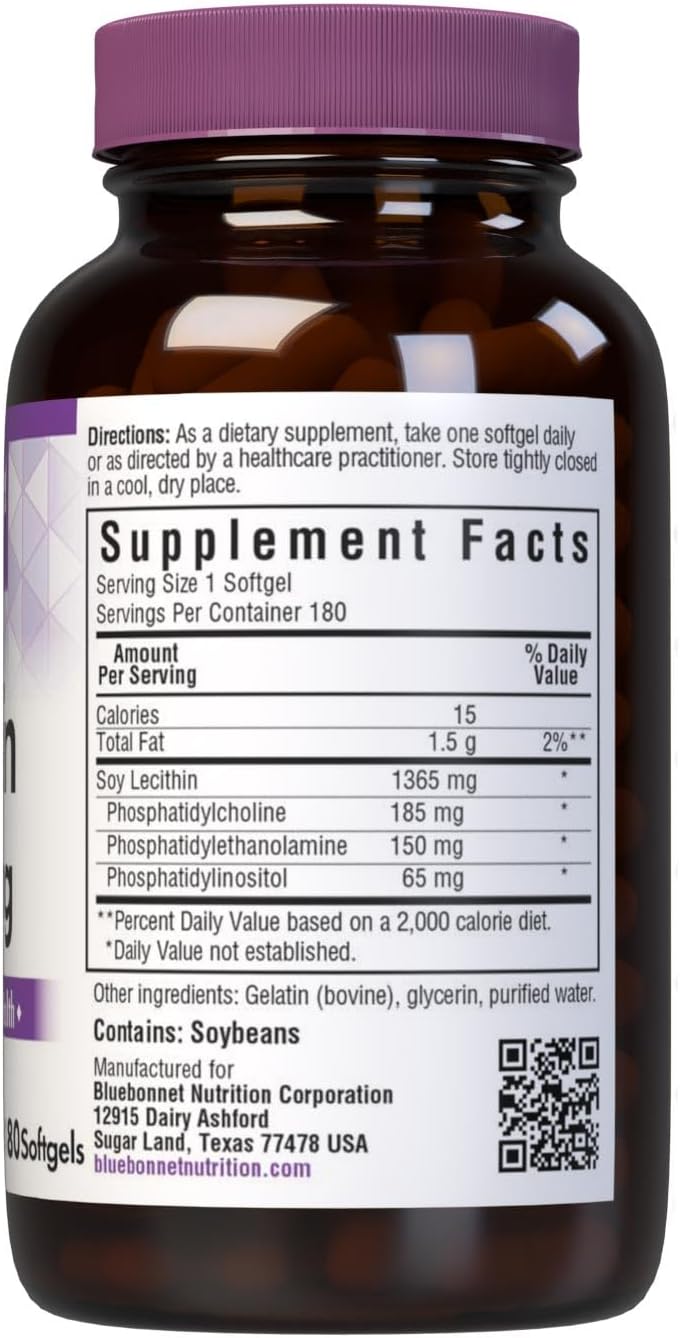 180 Count BlueBonnet Lecithin Supplement for Cognitive Health & Liver Support